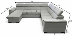 Kihúzható ülőgarnitúra univerzális U-formájú sarokkal és tárolóhellyel GRANADA világosszürke