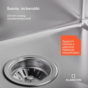 Klarstein TitanSteel Konyhai mosogató 45 x 45 cm (H x Sz) rozsda-, karc-, és hőálló felülettel