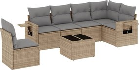 vidaXL 7 részes bézs polyrattan kerti ülőgarnitúra párnákkal