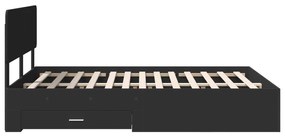 vidaXL Ágykeret fejtámlával fiókkal Fekete 150 x 200 cm Faanyag