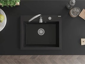 Mexen Elix gránit mosogató 1-medencés 600 x 500 mm, fekete, króm szifon - 6525601005-77