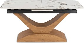Alicante kerámia kihúzható asztal 160–200 cm, fehér márvány/tölgy színben