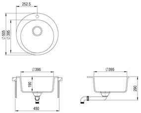 Fehér, egymedencés kerek gránit mosogatótálca
