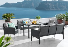 Kerti 5 részes rattan szett, fekete/szürke, LERON