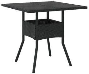 fekete polyrattan üveglapos kerti asztal 80 x 80 x 75 cm