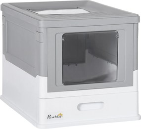 PawHut Fedeles Macska Alomtálca, Zárt Macska WC Kotorékkal, Kihúzható Tálca, Macska WC 5 kg-ig 47.5 x 35.5 x 36.7 cm Fehér + Szürke | Aosom
