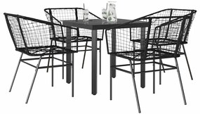 vidaXL 5 részes fekete polyrattan üveg kerti étkezőgarnitúra