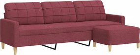 vidaXL 3 személyes bordó szövet kanapé lábtartóval 210 cm