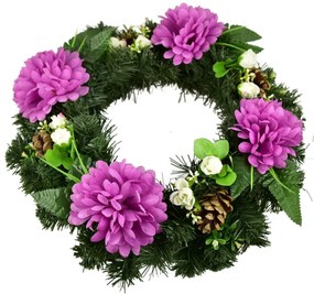 Halottak napi koszorú Lila krizantémok, 35 cm
