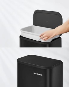 Konyhai pedálos szemetes, 20 literes acél kuka, tintafekete