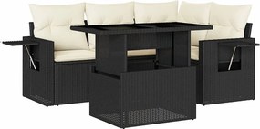 vidaXL 5 részes fekete polyrattan kerti kanapészett párnákkal