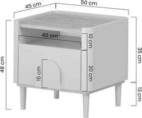 Amilio éjjeliszekrény 50 cm - kasmír / olajozott tölgy / világos tölgy fogantyú