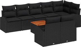 vidaXL Kerti Kanapé Szett párnával 9 pcs Fekete polirattan