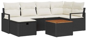 vidaXL Kerti Kanapé Szett párnával tárolóval 7 pcs Fekete polirattan