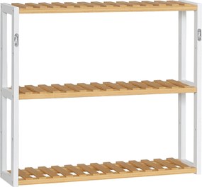 HOMCOM Bambusz Fali Polc 3-Tier Floating Shelf Nappali, Hálószoba, Konyha és Fürdőszoba 60x15x54 cm Természetes és Fehér | Aosom