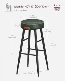 ECHO Bárszék 2 db, varrott műbőr borítás, zöld, 76 cm magas