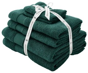 Sötétzöld frottír pamut törölköző és fürdőlepedő készlet 6 db-os Anti-Bacterial – Catherine Lansfield