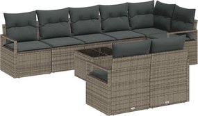 vidaXL Kerti Kanapé Szett párnával 9 pcs Világosszürke polirattan