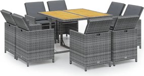vidaXL 9 részes szürke polirattan kerti étkezőgarnitúra párnákkal