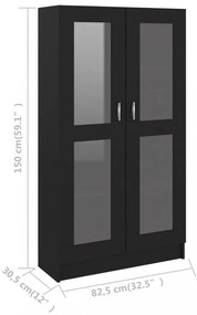 fekete szerelt fa vitrinszekrény 82,5 x 30,5 x 150 cm