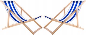 2X Összecsukható Fa Kerti Napozóágy Woodok Kék Csíkokkal