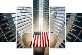Építkezés az USA zászlóval képe (150x105 cm)