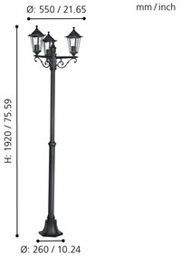 Eglo Laterna 4 22145 kültéri kandeláber, 3x60W E27