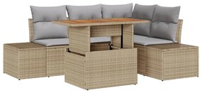 5 Részből Álló Kert Kanapé Szett Párnákkal Bézs Poli Rattan