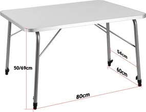 Összecsukható kempingasztal FOKA, 80x54x50–69 cm, fehér színben Casaria