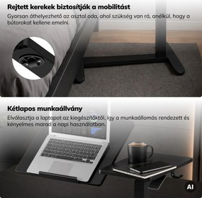Laptopasztal állítható, mobil, multifunkciós, fekete: BILL
