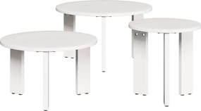 vidaXL Dohányzóasztal 3 pcs Fehér Tömör fenyőfa