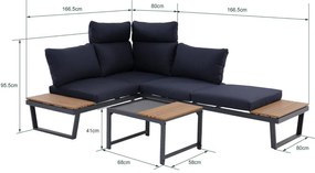 NUVIO kerti bútor szett sötétkék párnákkal