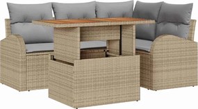 vidaXL Kerti Kanapé Szett tárolóval 5 pcs Bézs Poli rattan