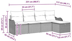 Kerti Kanapé Szett 5 pcs Barna és krémszínű 231 x 117 x 85 cm