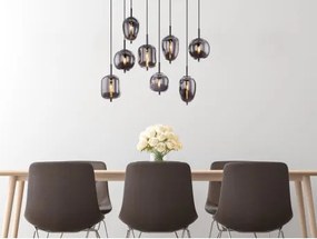 Globo 15345-8 Függeszték fekete fém váz, füstszínű 8 különböző méretű, és formájú üvegbúrával. HxSZxM940x340x1200, exkl. 8xE14 40W 230V