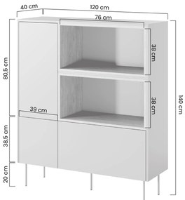 Desin magas, kétajtós komód 120 cm - olívazöld / nagano-tölgy