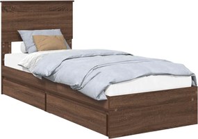 vidaXL Tárolós Ágy fejtámlával fiókkal Barna Tölgy 75 x 190 cm Faanyag