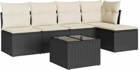 vidaXL 6 részes fekete polyrattan kerti ülőgarnitúra párnákkal
