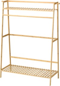 HOMCOM Kábeldobogó ruhafogassal, 2 ruhafogó kampóval, ruhatartóval, 2 polccal, ideális hálószobába és előszobába, bambuszból készült, természetes | Ao