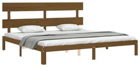 mézbarna tömör fa ágykeret fejtámlával 200 x 200 cm