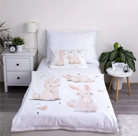 Pamut ágynemű babaágyba BUNNIES fehér Ágyneműhuzat mérete: 40 x 60 cm | 100 x 135 cm