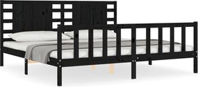 vidaXL fekete tömör fa ágykeret fejtámlával 200 x 200 cm