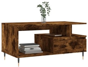 Füstös tölgy színű szerelt fa dohányzóasztal 90x49x45 cm