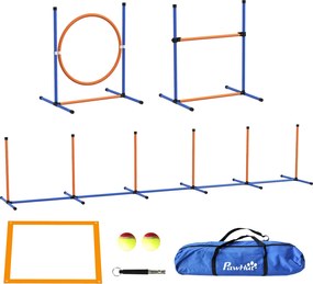 PawHut Kutya Agilitási Szett, 4 Részes Kutya Képzési Szett Állítható Magasságú Agilitási Küzdőkkel, Kanyargó Polcokkal, Megállító Dozzal, Ugráló Gyűrű