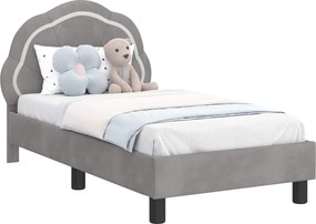 vidaXL Gyerekágy keret fejtámlával Világosszürke 70 x 140 cm Bársony