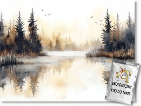 Fotótapéta Flizelina Tájkép Tó Erdő Fák Köd Barna Bézs 300x210 ragasztó