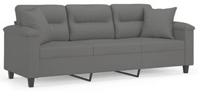 3 személyes sötétszürke mikroszálas kanapé párnákkal 180 cm