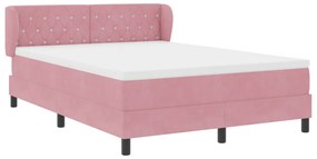 Boxspring Ágy Matrac Nélkül - Rózsaszín, 140x190 cm, Bársony