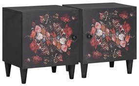 vidaXL Éjjeli szekrény ajtóval 2 pcs Fekete 40 x 33 x 46 cm