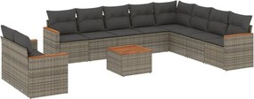 vidaXL 11 részes szürke polyrattan kerti ülőgarnitúra párnákkal